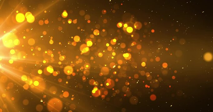 Glitter particles moving with subtle dust grains light flares 4K award bg. Dreamy atmosphere of success achievement celebration. Christmas elegant, Dust flickering, screen bokeh award function bg. 