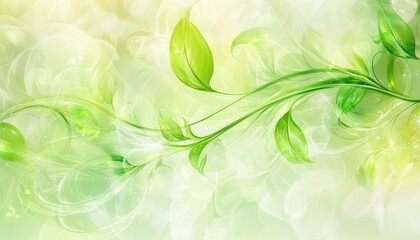 Abstract Floral Design with Green Leaves and Bokeh Light Effect on White Backdrop for Spring Season Wallpaper or Decorative Background