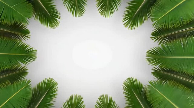 Tropical leaves circle frame, white background, summer design