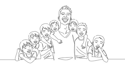 Happy man embracing children in a joyful family gathering  