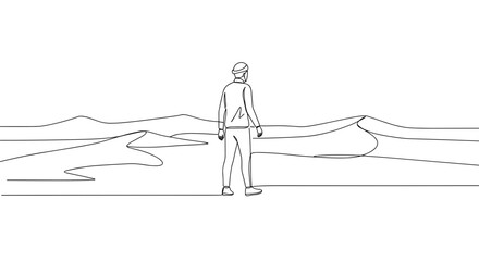 Person contemplating in a minimalistic landscape  