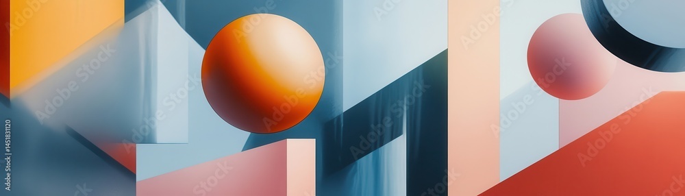 Aufkleber abstract geometric composition with spheres triangles and rectangles in soft orange pink and blue co