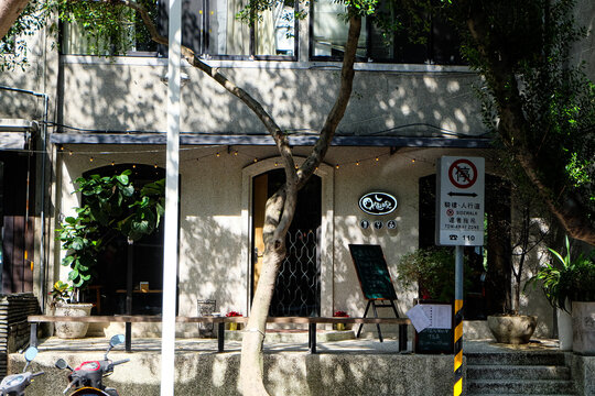 Trendy cafes and shops along the Fujin Street in Taipei, Taiwan