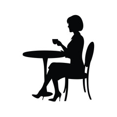 Fototapeta premium Silhouette of a woman sitting at a table enjoying a cup of coffee