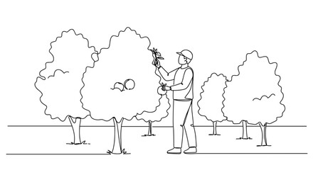 Gardener Pruning Trees in a Lush Landscape  