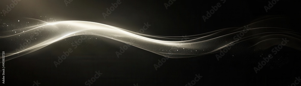 Poster Abstract Golden Wave with Flowing Light Trails on Black Background for Modern Design Projects and Futuristic Visualizations