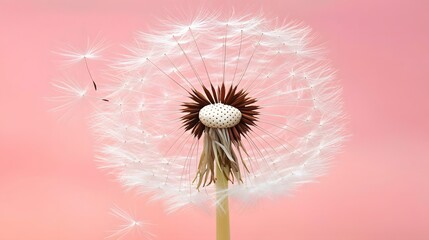 Pink Background Dandelion Seed Head Close Up