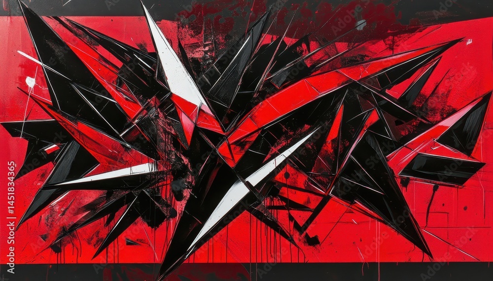 Poster abstract painting with geometric shapes in red black and white modern art creative expression sharp 
