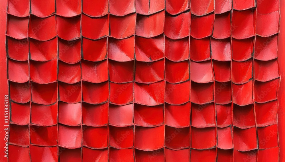 Poster Abstract Red Metallic Tiles in Geometric Pattern with Shimmering Surface Detailed Texture and Modern Art Design