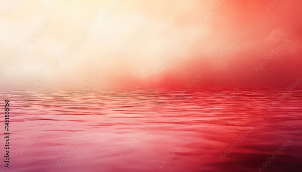 Poster abstract red ocean water surface reflecting sky at sunset with hazy clouds nature landscape and dram