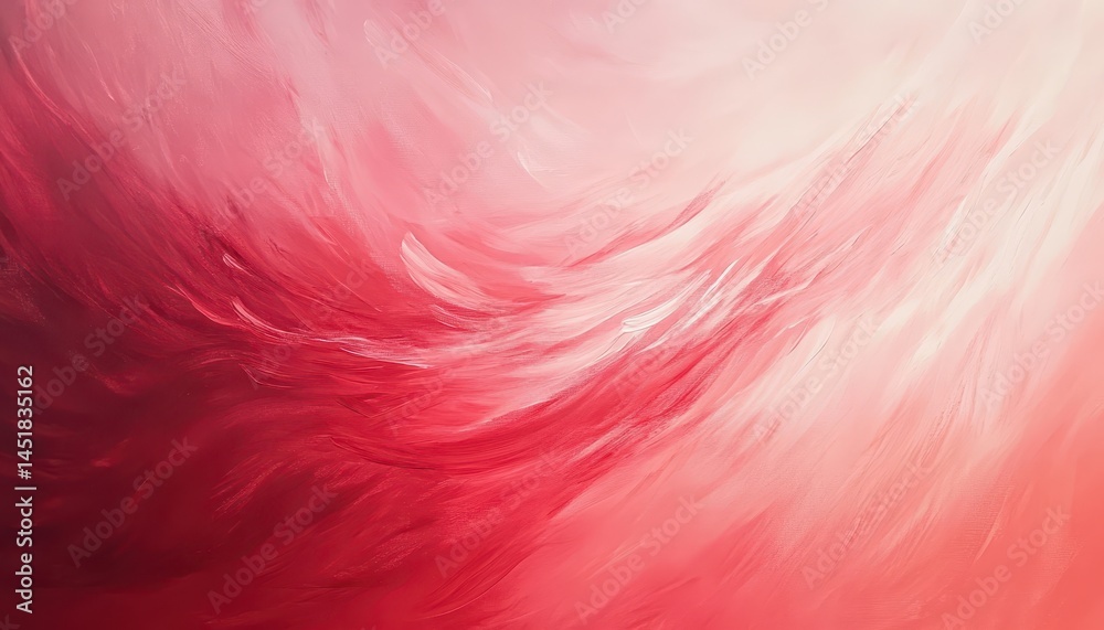 Poster Abstract Red Pink and White Swirl Painting with Dynamic Brushstrokes and Fluid Texture on Canvas Creates a Visually Striking Backdrop with a Sense of Movement