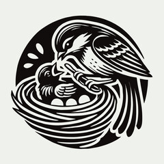 Sparrow Feeding Chick in Nest