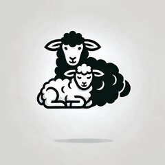 Sheep and Lamb Resting Together Peacefully