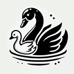 Swan and Cygnet Gracefully Swimming Together