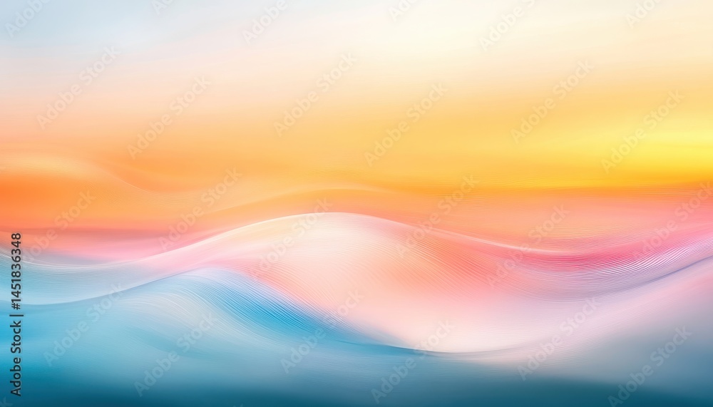 Poster Abstract Wavy Background with Gradient of Blue Orange and Yellow Colors Modern Art Design Template with Smooth Surface and Colorful Decorative Elements Dynamic and Futuristic Style
