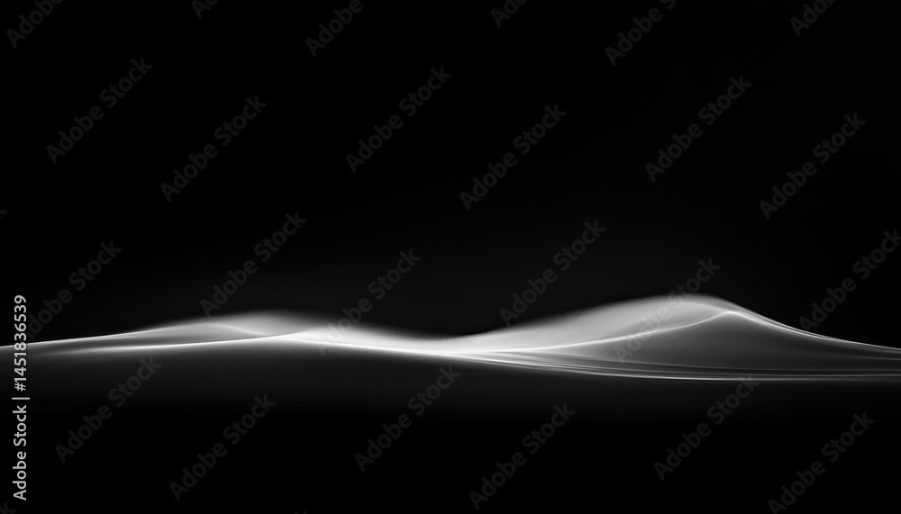 Poster Abstract Wavy Light Forms on Black Background Digital Rendering Featuring Smooth Glowing White Curves Elegant Motion and Modern Design Element
