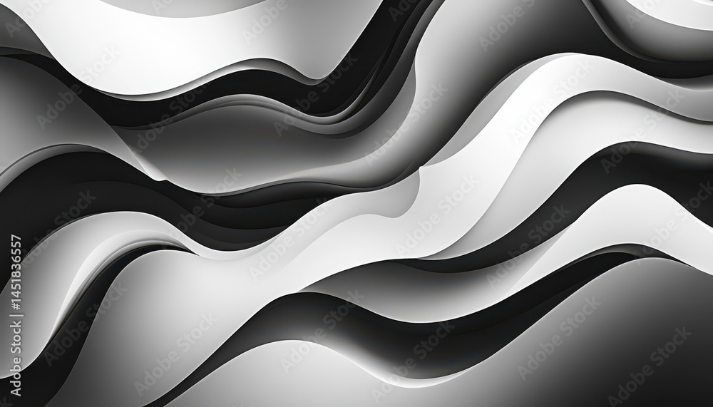 Poster Abstract Wavy Layers Background in Shades of Gray Elegant Texture Design with Flowing Lines and Smooth Surfaces