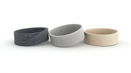 Three fabric bands in gray, gray-beige, and beige