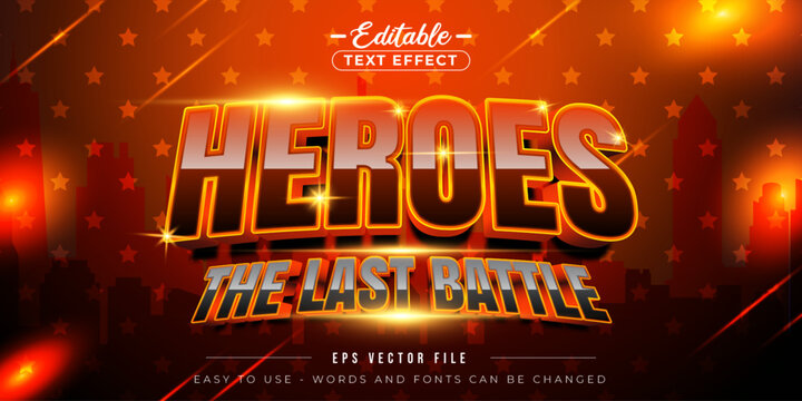 Shiny text Heroes the last battle, editable text effect.