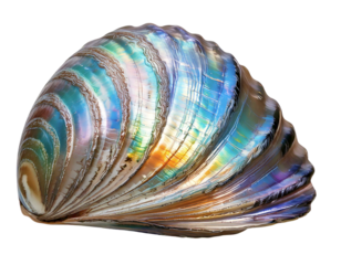 Stunning iridescent seashell, artfully capturing light and shadow.  A vibrant, abstract image perfect for decor, website backgrounds, or representing themes of nature, beauty, and tranquility.