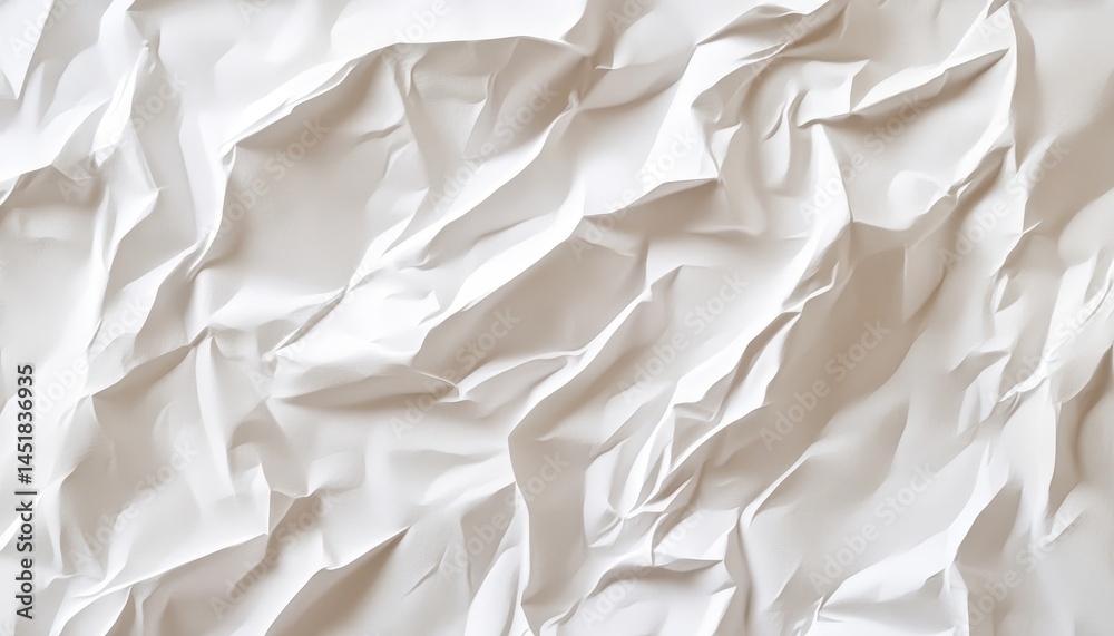 Poster Abstract White Crumpled Paper Texture Background with Wrinkles and Creases Creates a Minimalist Backdrop for Graphic Design and Artistic Projects