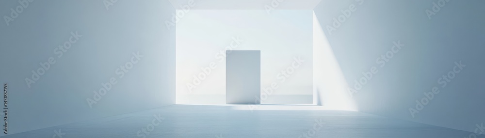 Poster abstract white minimalist interior with geometric shapes in modern architecture design showing brigh