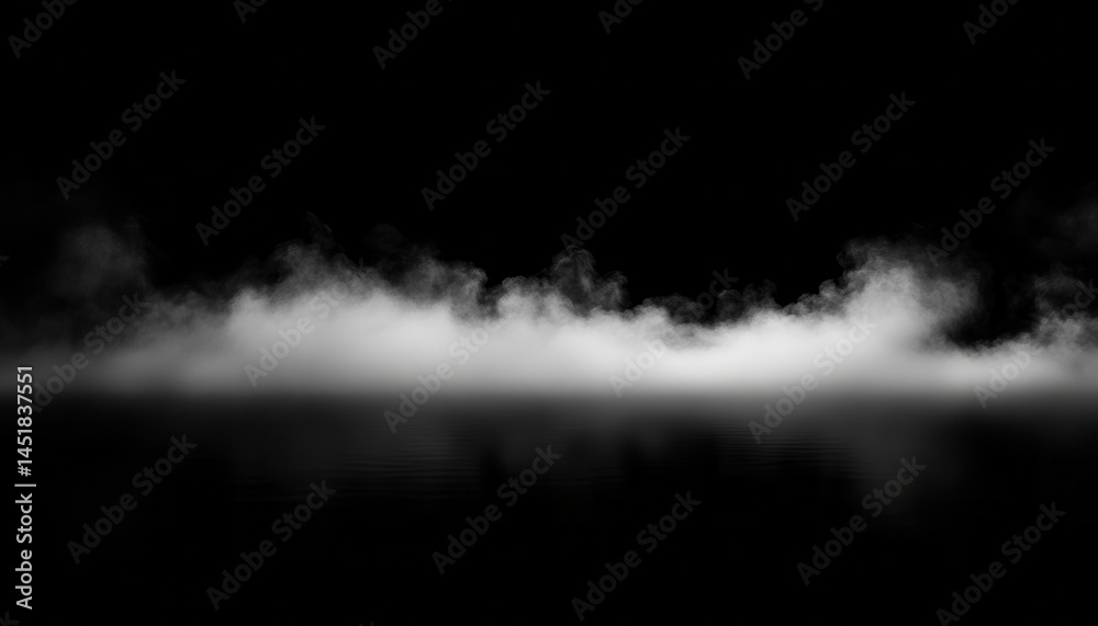 Poster Abstract White Smoke Over Dark Water Creates a Moody Atmospheric Effect with Gradient Shading and Subtle Reflections Against a Black Background
