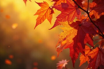 Fototapeta premium Overlapping autumn leaves, vibrant colors, full frame , background, seasonal, red
