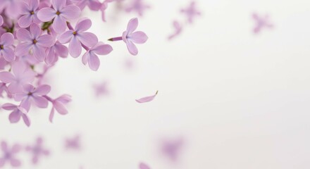 Blooming Lilac Flowers on Light Background with Petal Falling