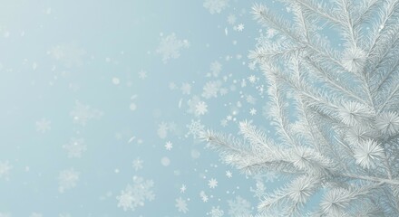 Falling Snowflakes with Tree Branches on Blue Winter Background