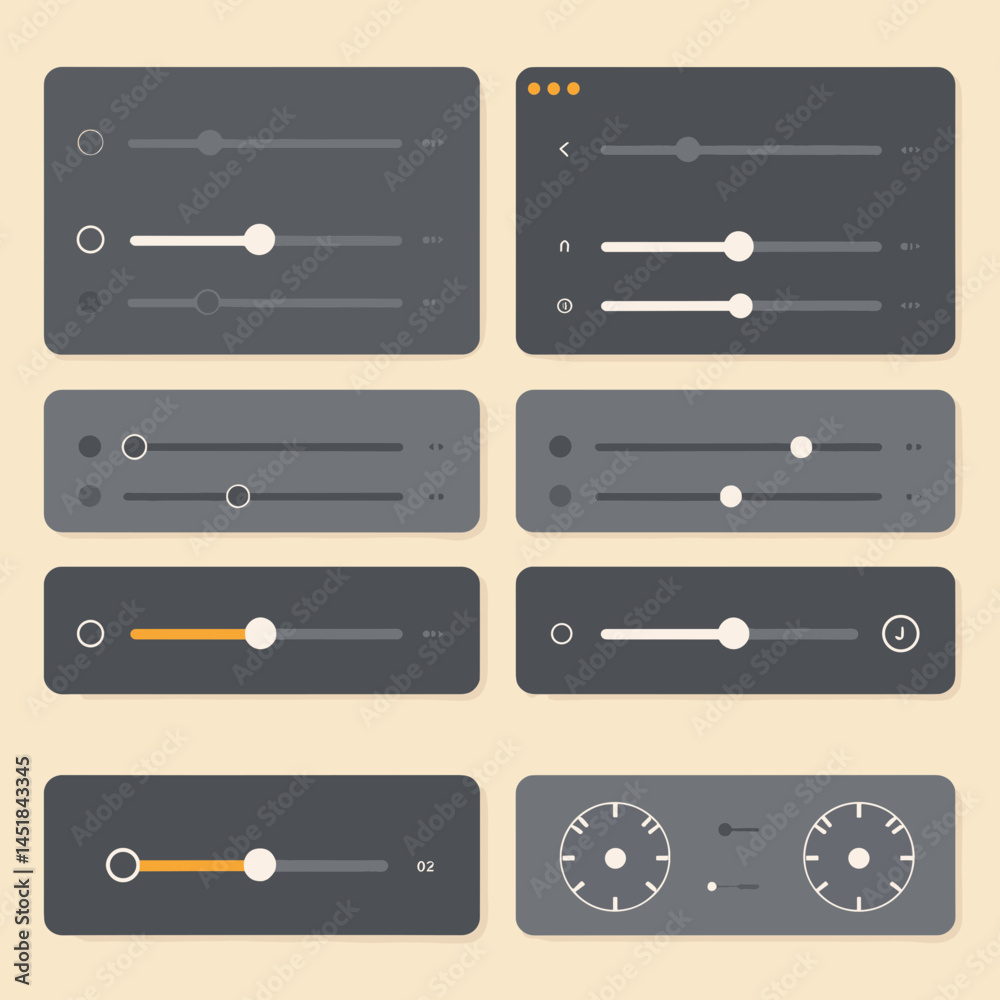 Poster modern interface sliders: a graphic representation of various modern user interface sliders, meticul