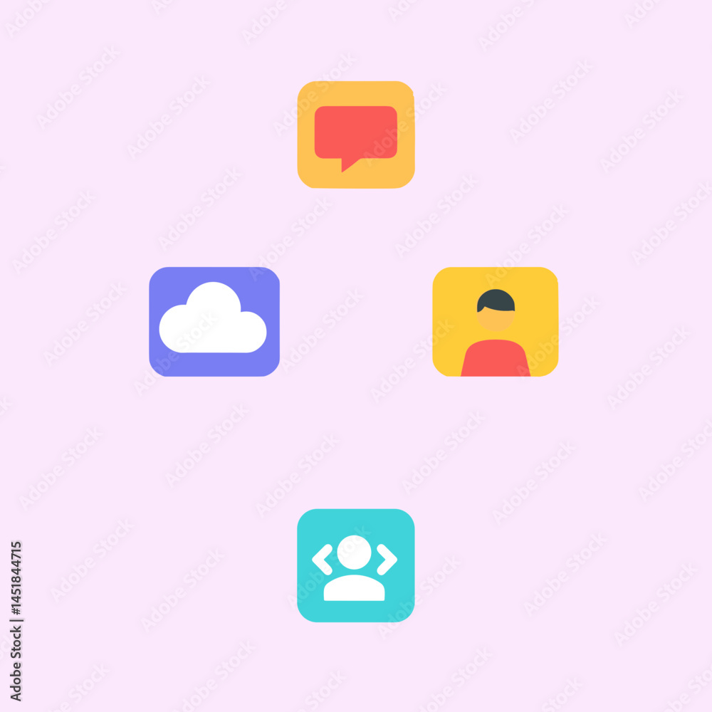 Poster digital interface elements: a vibrant set of digital icons representing essential functions and user