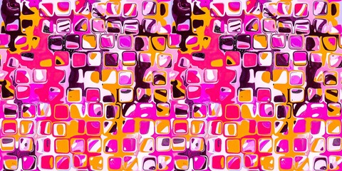 Abstract blotched random mosaic shape square seamless border pattern. Dense grungy mottled effect fabric texture design with tileable banner print. For speckled impressionism style ribbon trim edge.