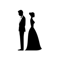 Unhappy Wedding Couple Silhouette Back to Back