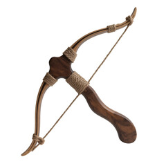 hand-carved wooden bow with twisted sinew string, detailed rustic 