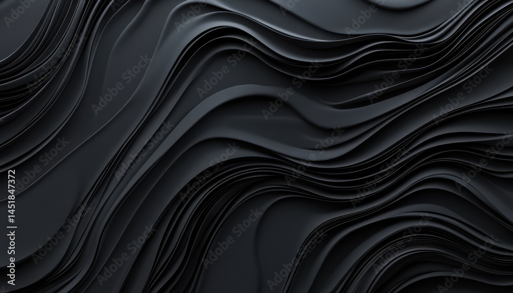 Poster Dynamic Abstract Dark Gray Wave Background with Smooth Flowing Curves and Geometric Patterns for Modern Designs