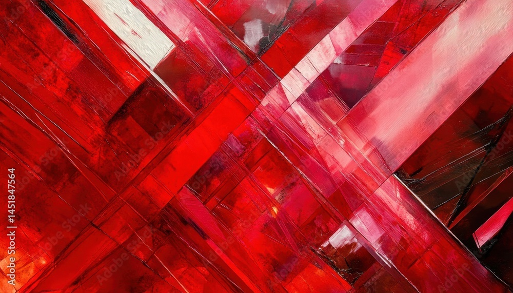 Poster Dynamic Red Abstract Painting with Diagonal Brush Strokes Modern Art Background Texture Design