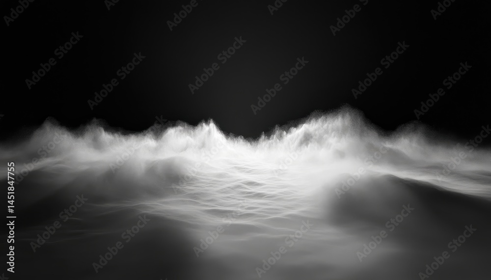 Aufkleber Dynamic White Powder Explosion Against Dark Backdrop Creates an Abstract Wave Pattern with Energetic Motion and Cloud Like Texture