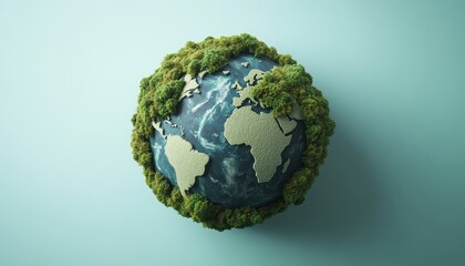 Fototapeta premium Earth Globe Covered in Green Vegetation Illustrating Environmental Awareness and Ecological Interconnection on Soft Background Promoting Sustainability and Conservation Concepts