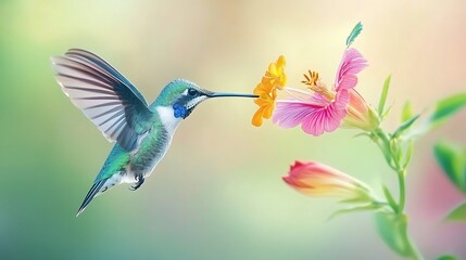 Fototapeta premium Hummingbird feeding on flower.