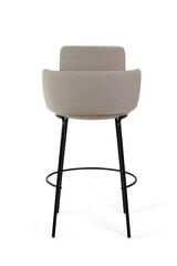 Modern bar stool with black metal frame and gray upholstery seat – Isolated on White Background | High Resolution