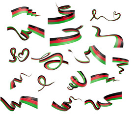 Set Of Different Style Of Malawi Wavy Abstract Ribbon Flags On White Background 3d Illustration