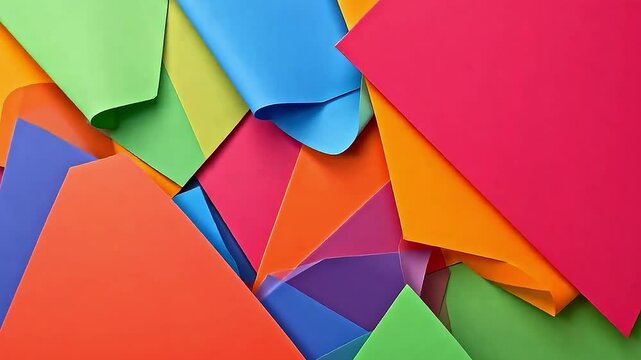 Vibrant colorful paper art display creative studio visual art bright and cheerful environment overhead view conceptual design for artwork inspiration