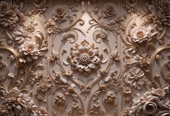 Beautiful Floral Ornament On The Wall, Close-up. Background