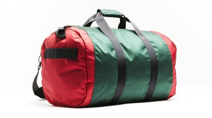 Red and green duffel bag