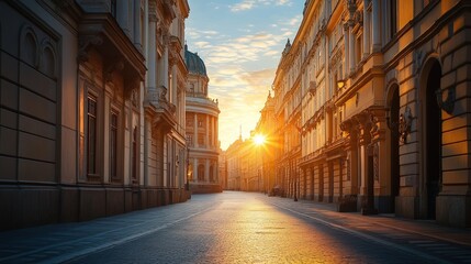 Fototapeta premium Empty street at sunrise