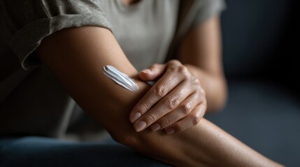 Obraz premium A person applying cream on their arm 