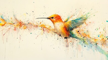 Vibrant Hummingbird in a Blooming Garden Setting