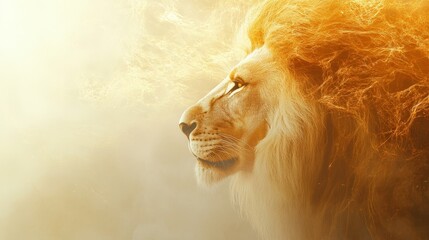 Serene Lion Profile on Radiant Golden Background