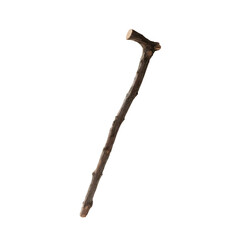 Obraz premium floating sturdy pinewood walking staff with rough bark texture, clean